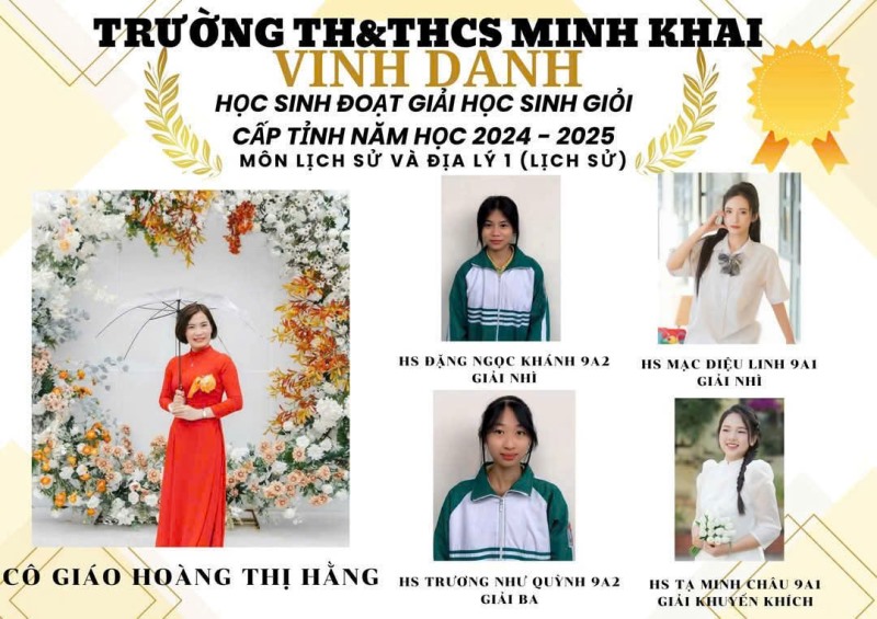  HỌC SINH TRƯỜNG TIỂU HỌC & THCS MINH KHAI PHƯỜNG HÀ PHONG ĐƯỢC VINH DANH TẠI KÌ THI CHỌN HỌC SINH GIỎI CẤP TỈNH CÁC MÔN VĂN HÓA NĂM HỌC 2024 -2025 