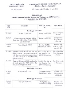 Thông báo Chương trình công tác tuần từ ngày 06/02/2023 đến 12/02/2023 của phường Hà Phong